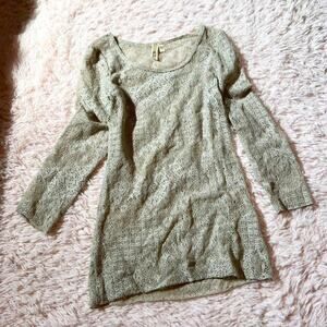 The Buckle Sheer Lace Metallic Cottage Core Open Knit Layering Earthy Blouse